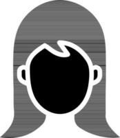 Cartoon Girl Face With Open Hair Icon In black and white Color. vector
