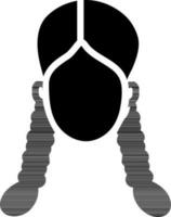 mujer cara con dos trenza icono en negro y blanco color. vector