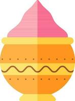 Clay Pot Full Of Powder Gulal Icon In Yellow And Pink Color. vector