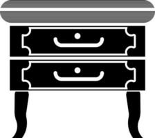 cajón mesa o mueble negro y blanco icono en plano estilo. vector