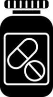 black and white Medicine Bottle Icon in Flat Style. vector