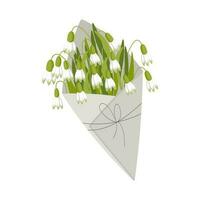 Paper envelope with snowdrop flowers on a white background. Floral background, card, spring illustration, vector