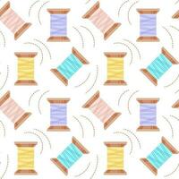 Seamless sewing pattern, spools of thread on a white background. Hobby background, print, textile, wallpaper, vector