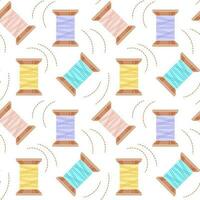 Seamless sewing pattern, spools of thread on a white background. Hobby background, print, textile, wallpaper, vector