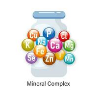 Mineral complex of healthy nutrition. Illustration of mineral icons, set. The concept of medicine and healthcare. Vector