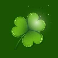 Colorful shamrock leaf on green background with stars, symbol of St. Patrick's Day. Illustration, postcard, vector