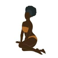 Black woman wearing swimsuit sitting isolated on white background. vector