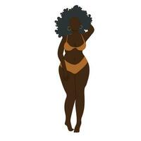 Black woman wearing swimsuit isolated on white background. vector