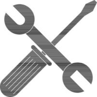 Wrench with screwdriver in flat style. vector