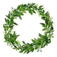 Green leaves watercolor wreath isolated. Illustration png