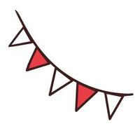 Garland with flags for Canada Day. First of July. The symbolism is red and white. Doodle style. Maple leaf as a symbol. Postcard, banner or poster. Vector