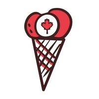 Canada Day. Ice cream with canada flag. Maple leaf as a symbol. First of July. The symbolism is red and white. Doodle illustration. Postcard, banner, poster or design. Vector