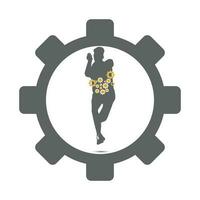 Cricket bowling fast bowler inside a gear cog icon vector illustration