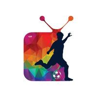 Football soccer player man in action inside a TV shape white background. Vector illustration