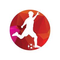 Football soccer player man in action inside a circle white background. Vector illustration