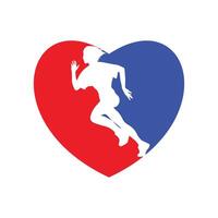 Running woman side view. vector illustration. inside the shape of heart blue and red color.