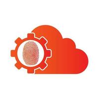 Cloud Security with Gear Icon and Thumb Fingerprint Vector Illustration