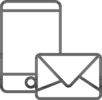 Smartphone With Mail Icon In Black Line Art. vector