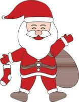 Cartoon Santa Claus Holding A Socks With Brown Bag In Flat Style. vector