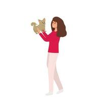 Boyfriend Holding his Dog and Girlfriend Holding her Cat. Married couple adopting domestic animals as companion. vector