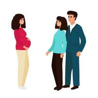 Couple with Surrogate Pregnant woman. Vector illustration flat cartoon style with hand drawn lettering. Adoptive parents. Surrogacy. EPS10