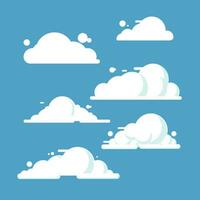 Clouds set isolated on a blue background. Simple cute cartoon design. Icon or logo collection vector