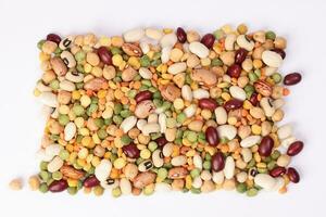 Mixed beans multi grain colorful mixture on white background photo