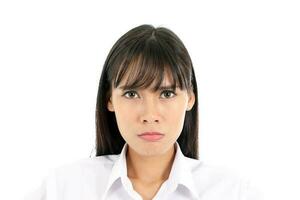 Facial Expression Young Asian woman office attire white background photo