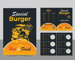 Fast Food Restaurant Menu Bi Fold Brochure Template Pro Vector. vector