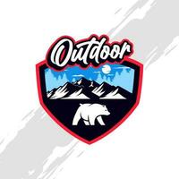 Outdoor Badge with Bear and Mountain Illustation for Sports Apparel vector