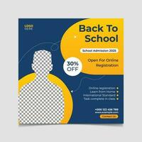 Back to school and school admission social media post vector template design.