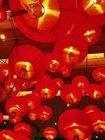 Chinese paper lantern hanging from temple sealing photo