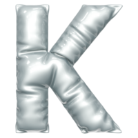 Silver balloon font 3d rendering, letter K png