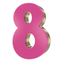 8 Pink With Gold 3D Render png