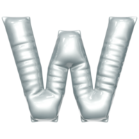 Silver balloon font 3d rendering, letter W png