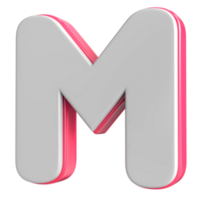 Letter M White With Pink 3D Render png