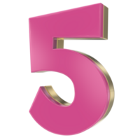 5 Pink With Gold 3D Render png