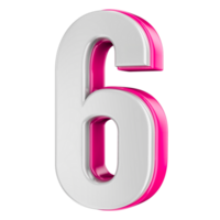 Number 6 Pink 3D Render png