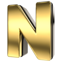 Letter N Gold With Black 3D Render png