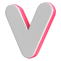 Letter V White With Pink 3D Render png