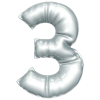 Silver balloon font 3d rendering, ln Number 3 png