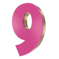 9 rosa con oro 3d rendere png