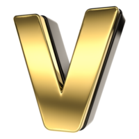 Letter V Gold With Black 3D Render png