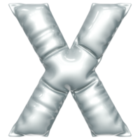 Silver balloon font 3d rendering, letter X png