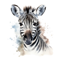 Watercolor little zebra isolated on transparent background. png