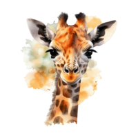 Watercolor giraffe isolated on transparent background. png