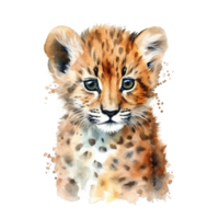 Watercolor leopard isolated on transparent background. png