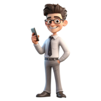 3D Cartoon businessman on transparent background. png