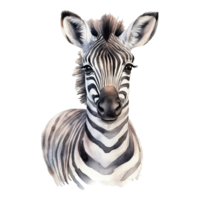 Watercolor little zebra isolated on transparent background. png