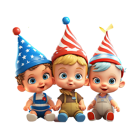 3D cartoon happy baby kids on transparent background. png